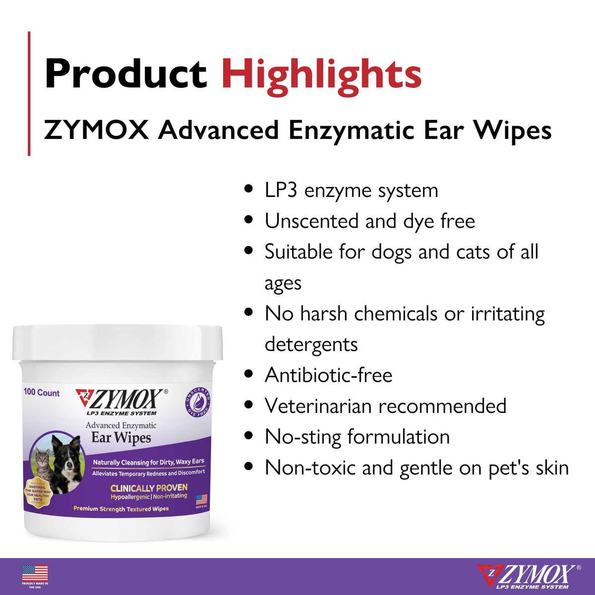 Zymox Advanced Enzymatic Ear Wipes - 6 oz. Jar (100ct)