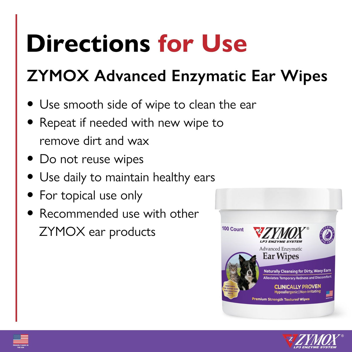 Zymox Advanced Enzymatic Ear Wipes - 6 oz. Jar (100ct)