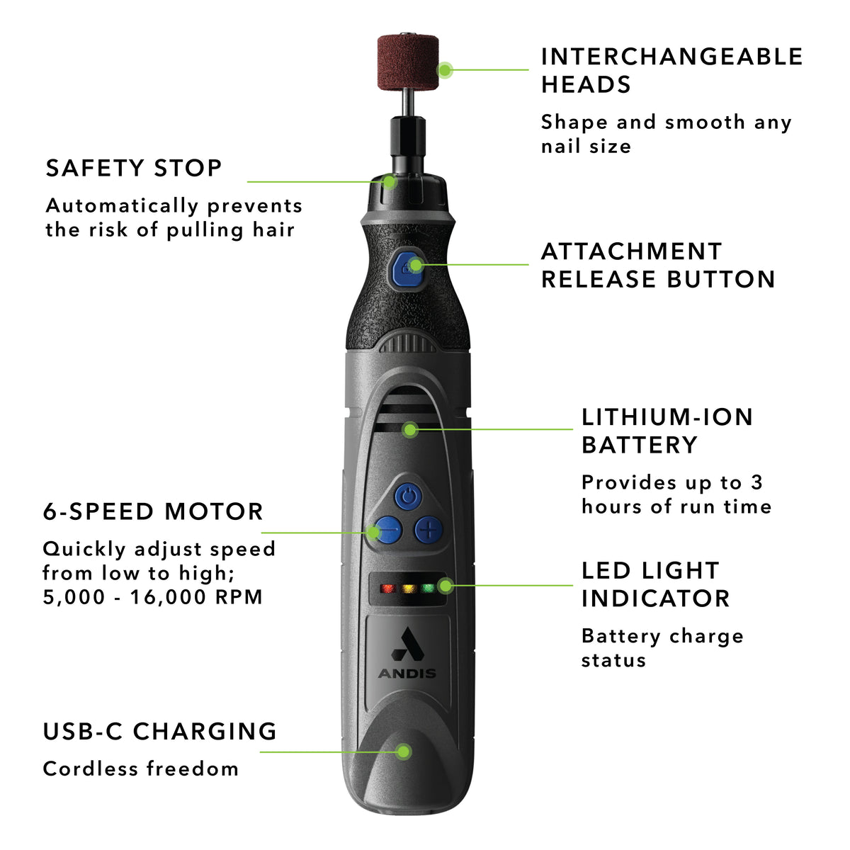 Andis DNG-1- Cordless Nail Grinder 6-Speed - VBL