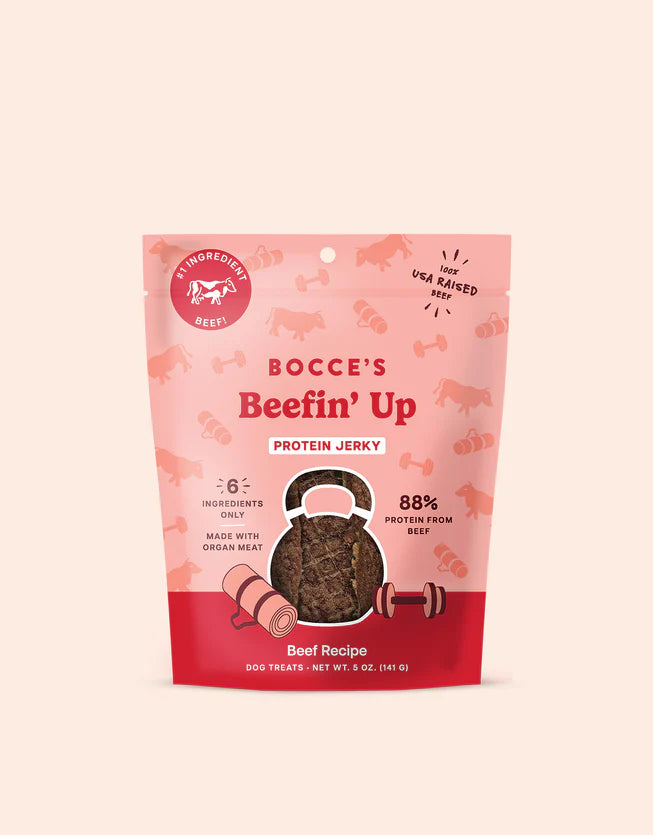 Bocce's Bakery Beefin' Up Jerky Protein Cuts Dog Treats 5oz