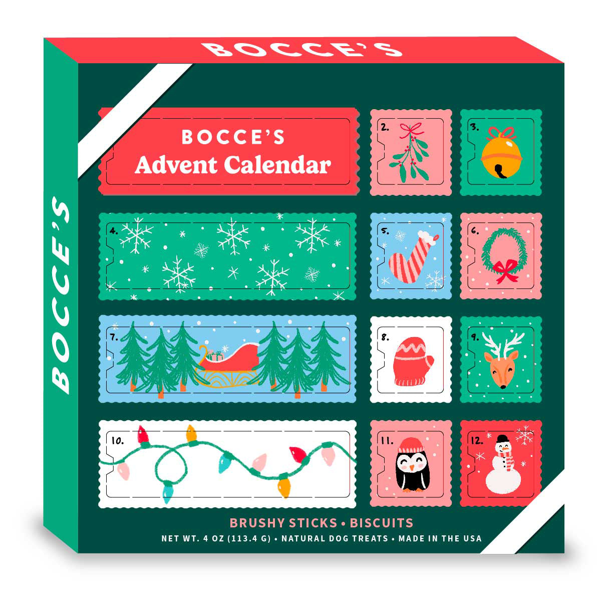 Bocce's Bakery Advent Calendar Brushy Sitcks + Biscuits Dog Treats 3.5oz