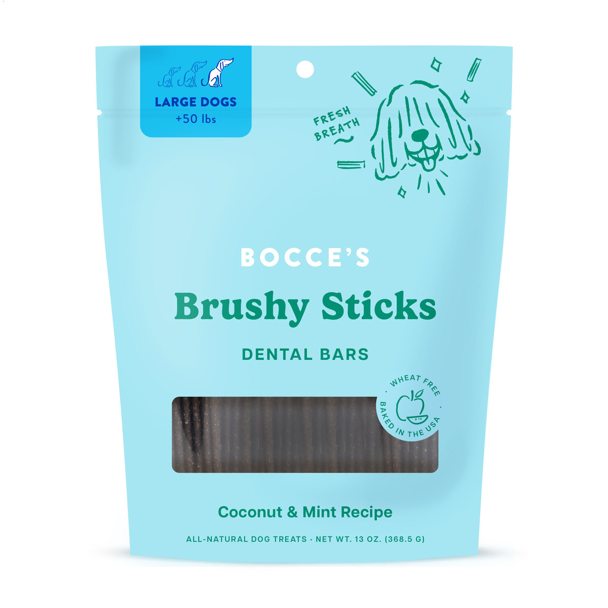 Bocce's Bakery Dailies Brushy Sticks Dog Large Dental Treats 16oz
