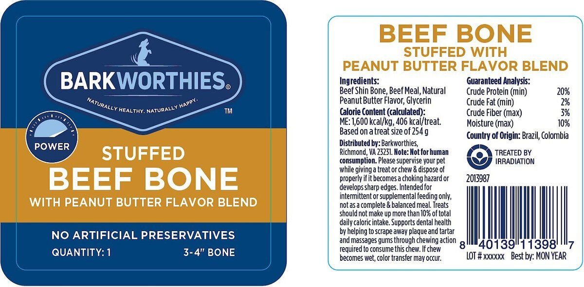 Barkworthies 3-4" Shin Bone Stuffed w/Peanut Butter