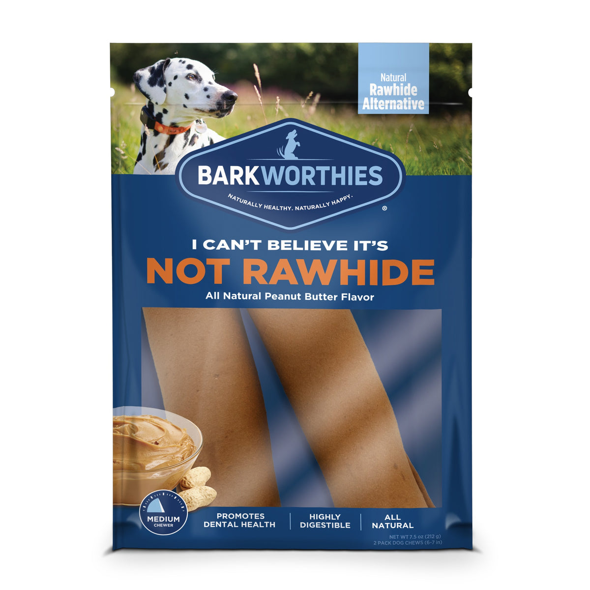 Barkworthies I Can't Believe It's Not Rawhide Rolls Peanut Butter Large 2pk