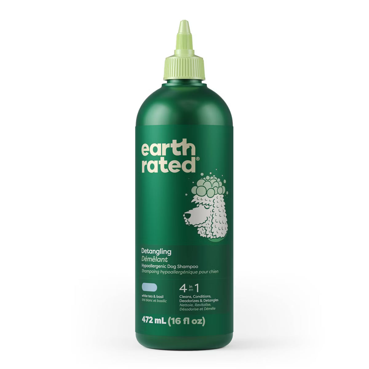 Earth Rated 4-in-1 Detangling Hypoallergenic Dog Shampoo White Tea & Basil Scent 16 fl oz