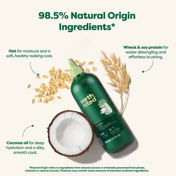 Earth Rated 4-in-1 Detangling Hypoallergenic Dog Shampoo White Tea & Basil Scent 16 fl oz