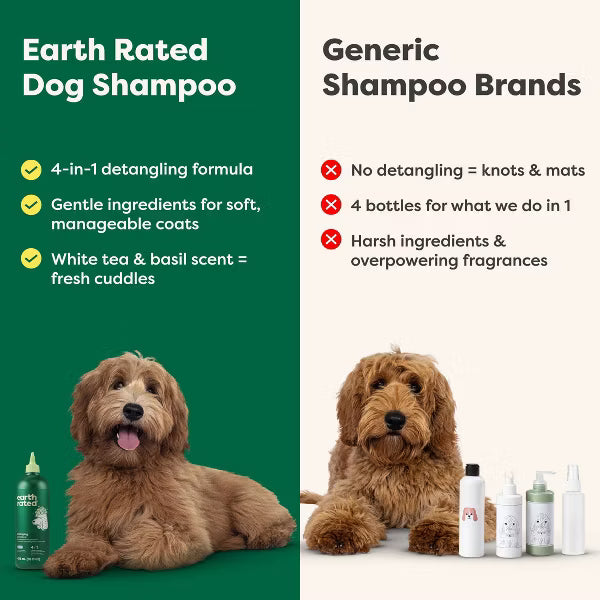 Earth Rated 4-in-1 Detangling Hypoallergenic Dog Shampoo White Tea & Basil Scent 16 fl oz