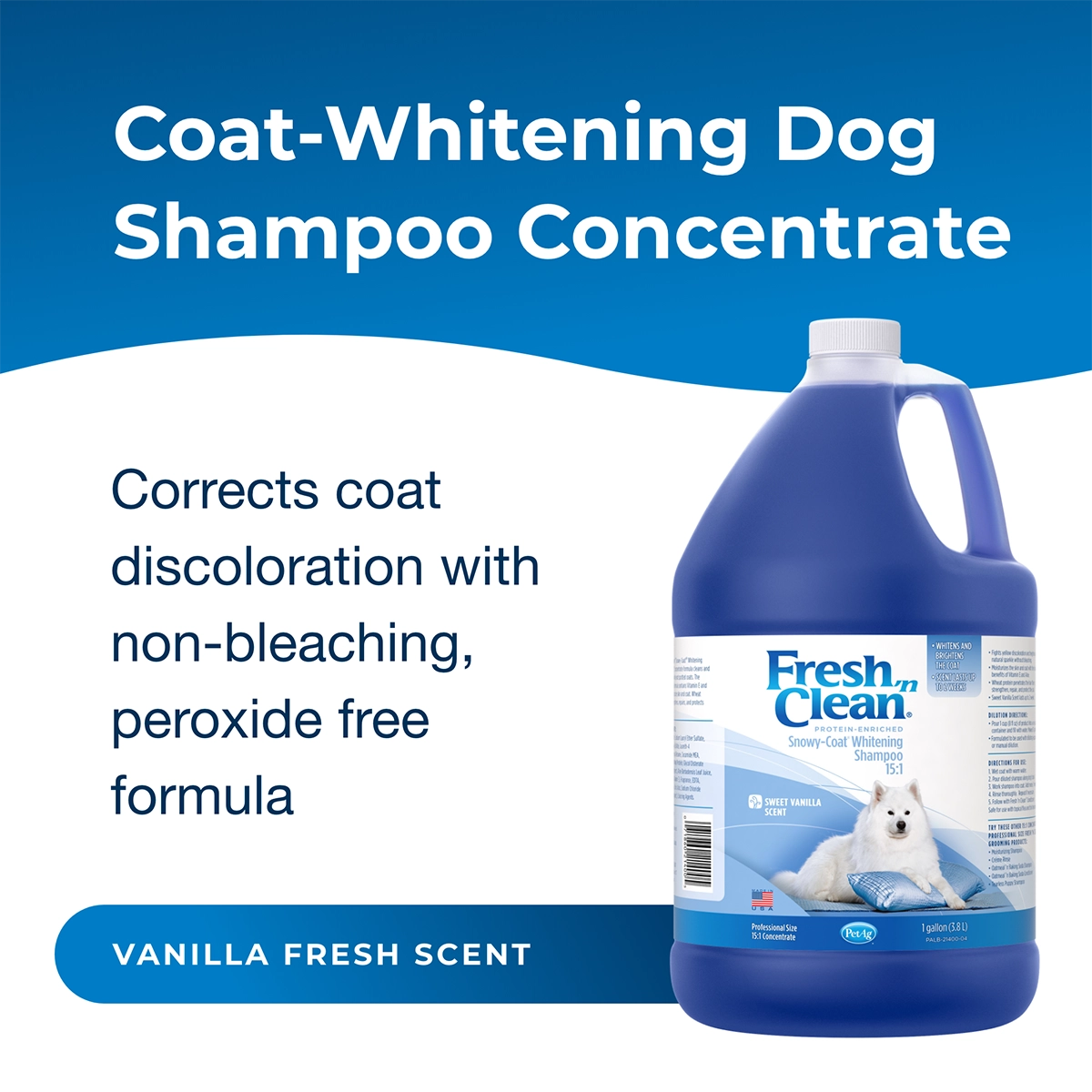 Fresh 'n Clean Snowy-Coat Whitening Shampoo 15:1 Concentrate, Vanilla Scent