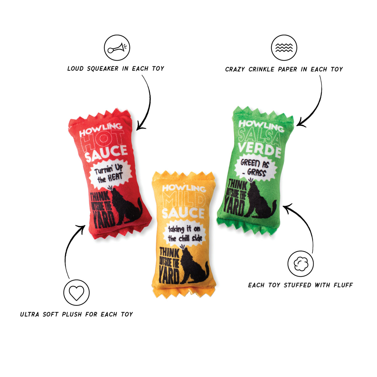 Wagsdale Howling Hot Sauce 3pc  Small Dog Toy Set