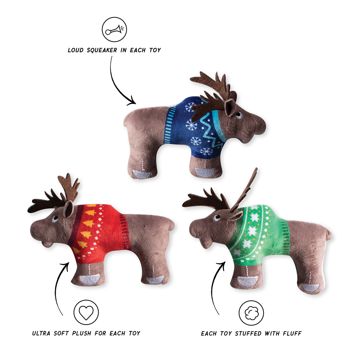 Wagsdale Merry Moose-Mas Dog Toy Set Small 3pc