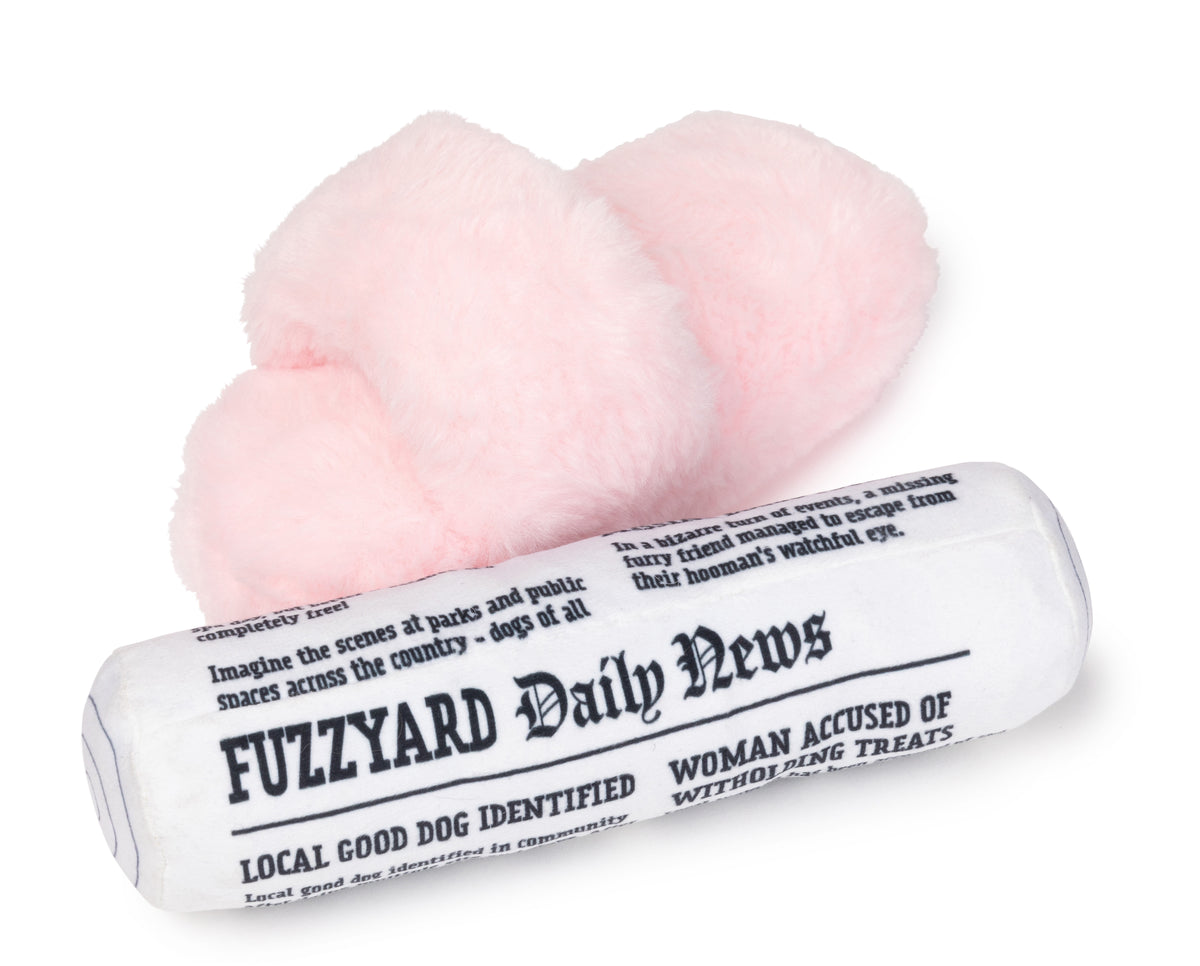 FuzzYard Fetch My Slippers & Paper Plush Dog Toy 2pk