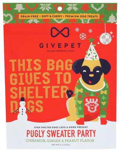 GivePet Pugly Sweater Party Soft & Chewy Dog Treats 6oz Bag