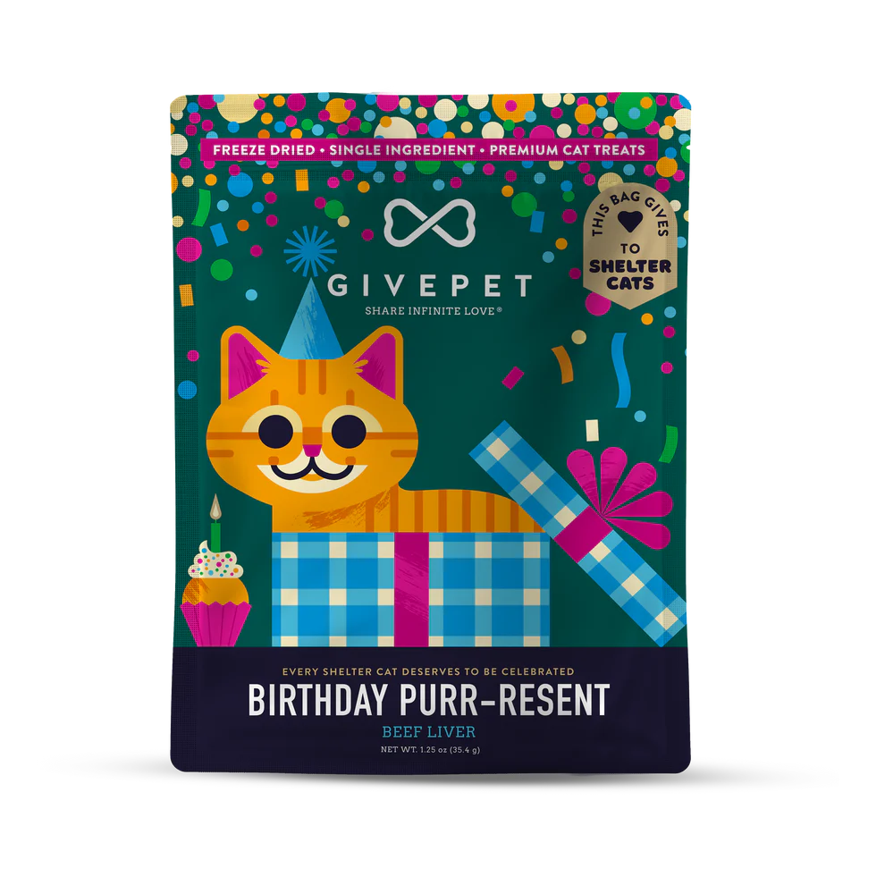 GivePet Birthday Purr-resent Freeze Dried Beef Liver Cat Treat 1.25 oz Bag