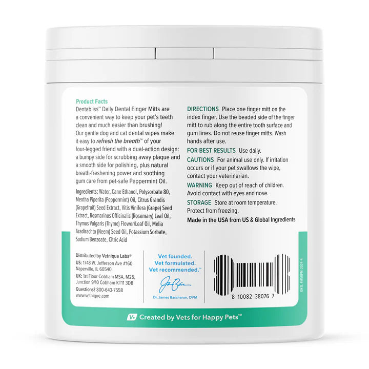 Glandex Dentabliss Peppermint Dental Wipes Finger Mitts 50ct