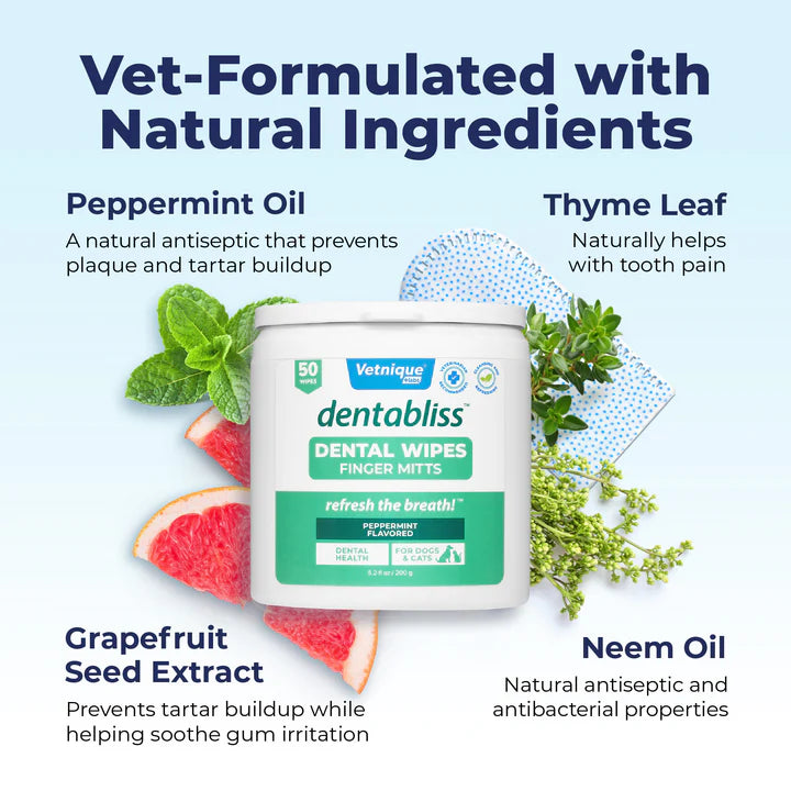 Dentabliss Peppermint Dental Wipes Finger Mitts 50ct