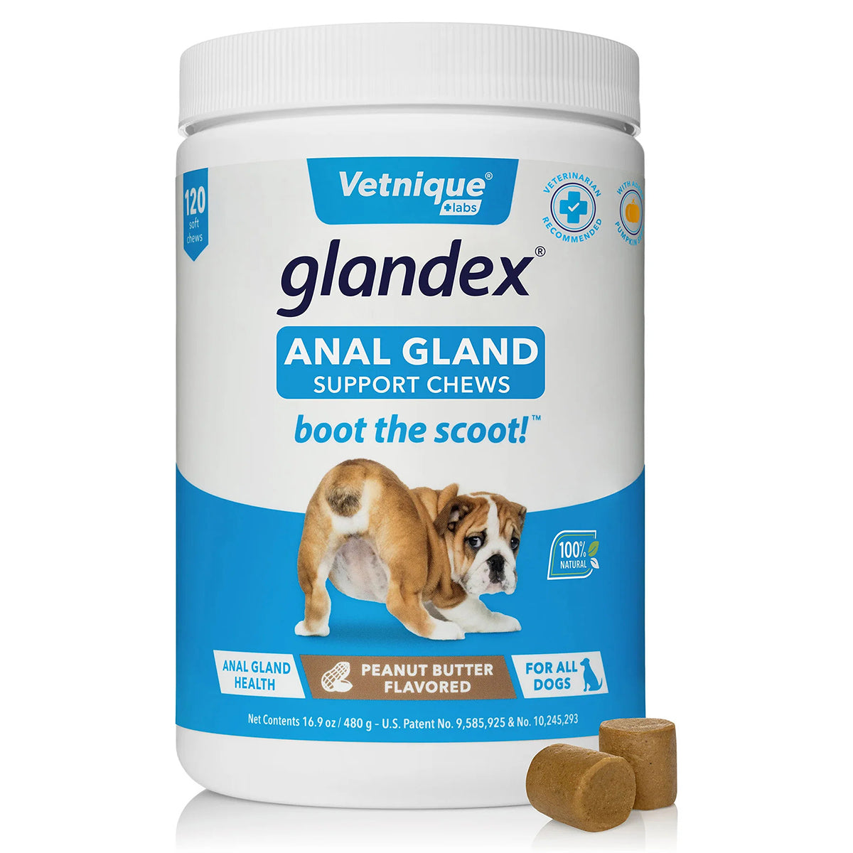 Glandex Anal Gland Support Soft Chews - Peanut Butter Flavor 120 ct.