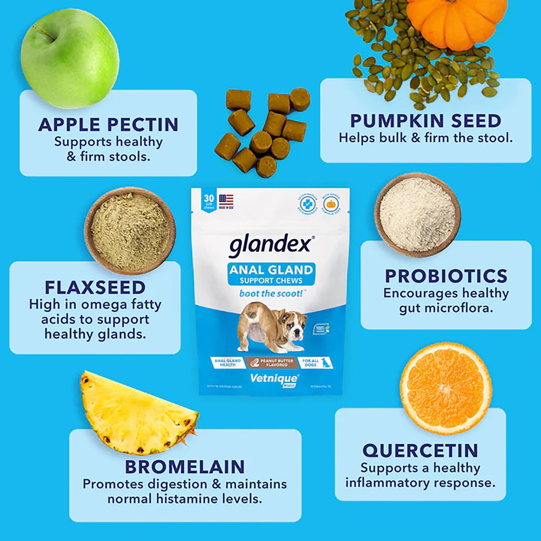 Glandex Anal Gland Support Soft Chews - Peanut Butter Flavor 30 ct.