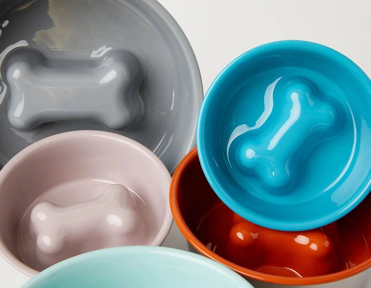 Jax & Bones Bone Slow Feeder Bowl Blue Small