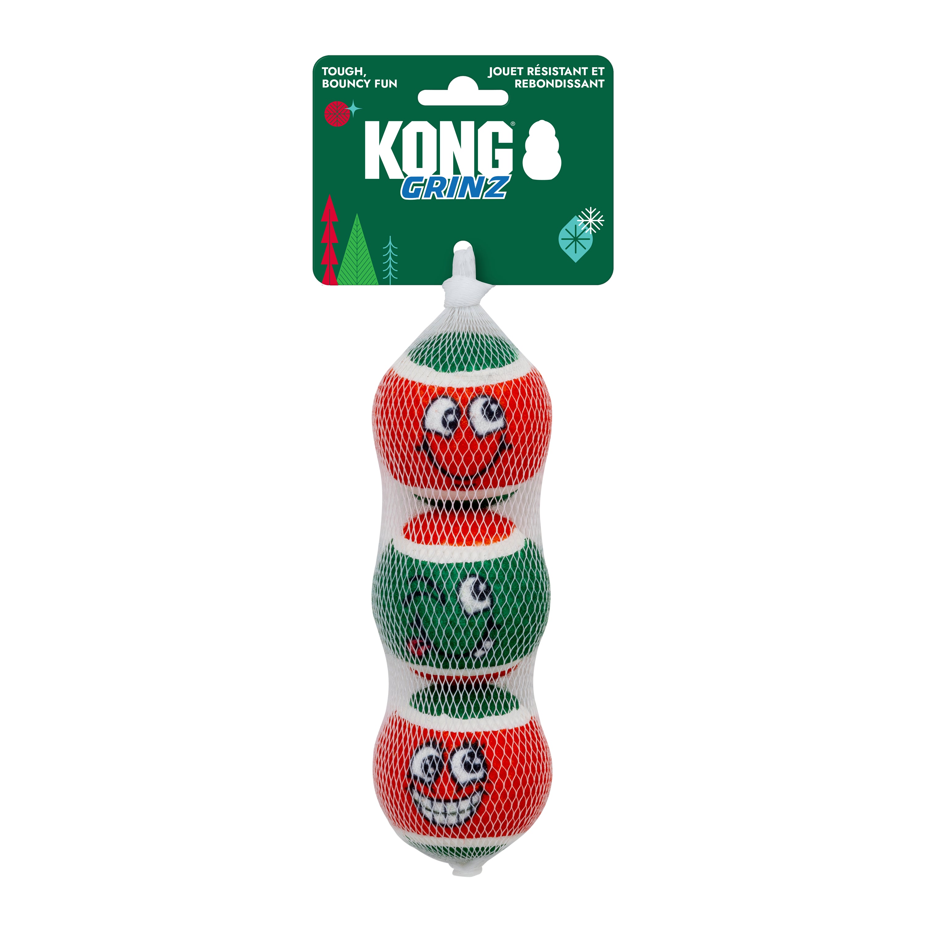 KONG Holiday Grinz Naughty & Nice Sport Balls 3-pk Md
