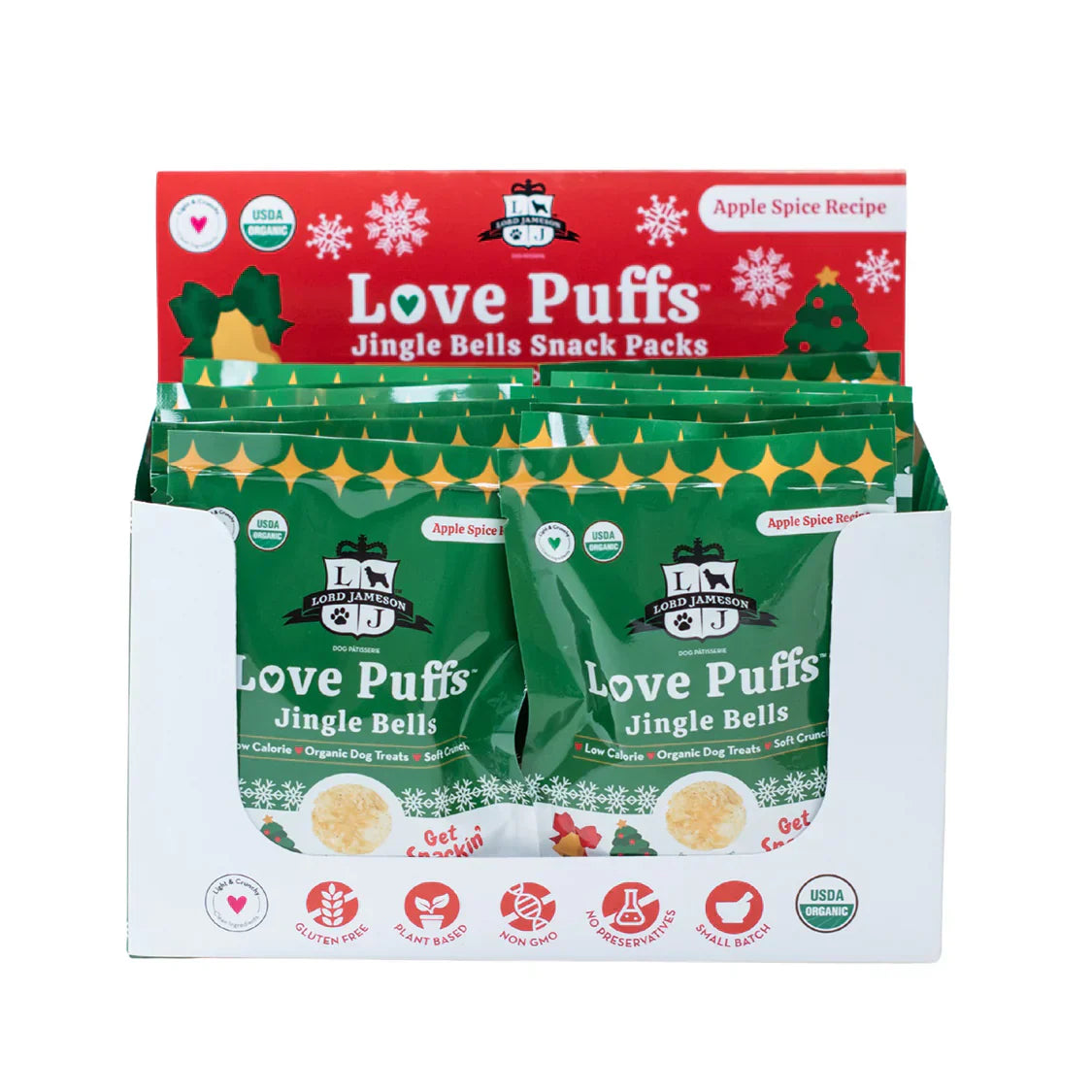 Lord Jameson Love Puffs Jingle Bells 12 ct Grab-n-Go Snack Pack W/ Display Tray .4oz