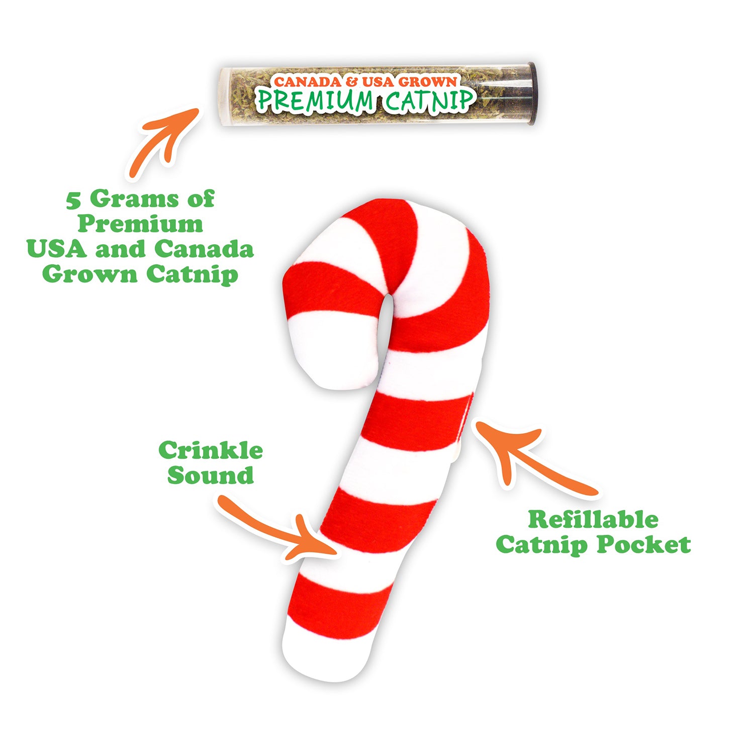 Meowijuana Get Twisted Candy Cane Fillable Catnip Toy