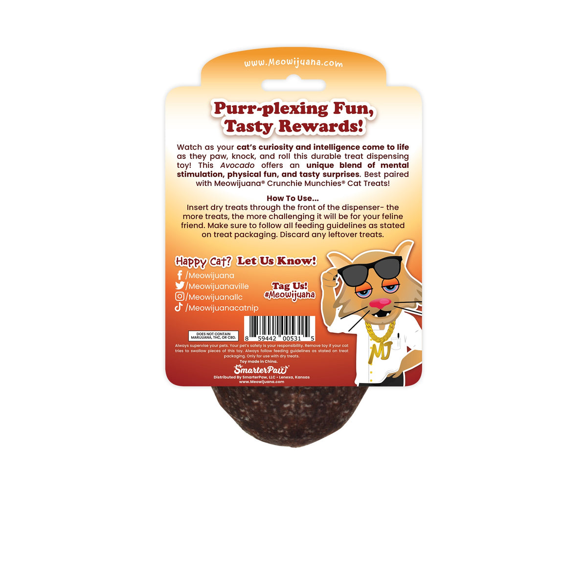 Meowijuana Avocado Knock 'n' Nibble Refillable Treat Dispenser Cat Toy