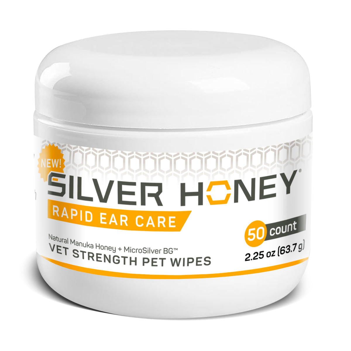 Absorbine Pet - Silver Honey Rapid Ear Care Vet Strength Pet Wipes, 50ct, Manuka Honey & MicroSilver BG