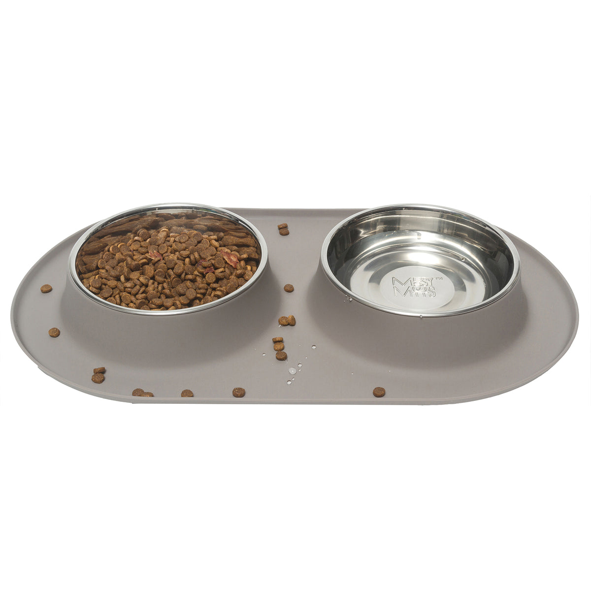 Messy Mutts Double Silicone Feeder Warm Grey Large