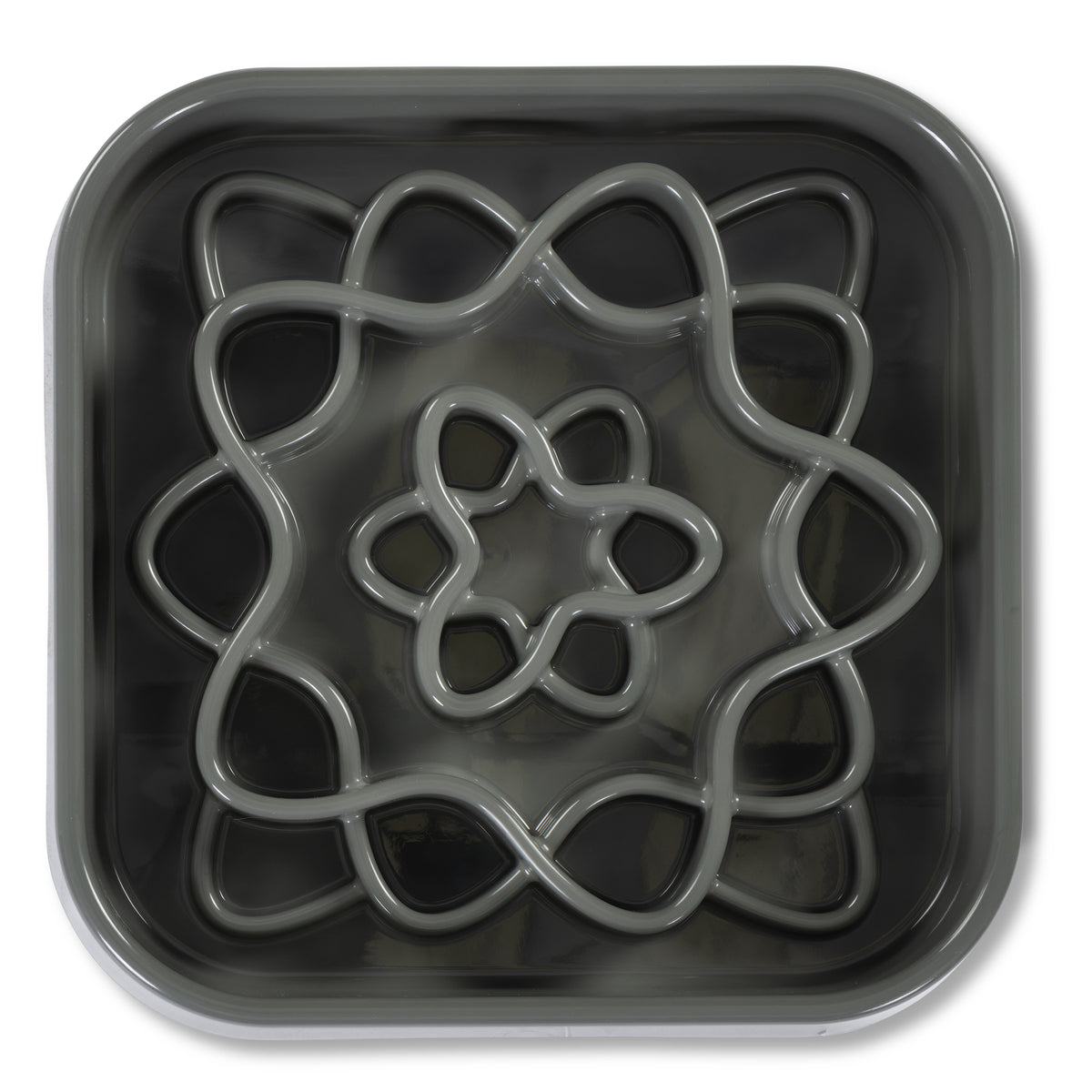 Messy Mutts Interactive Square Slow Feeder, 8 Cup, 11" x 2", Cool Grey