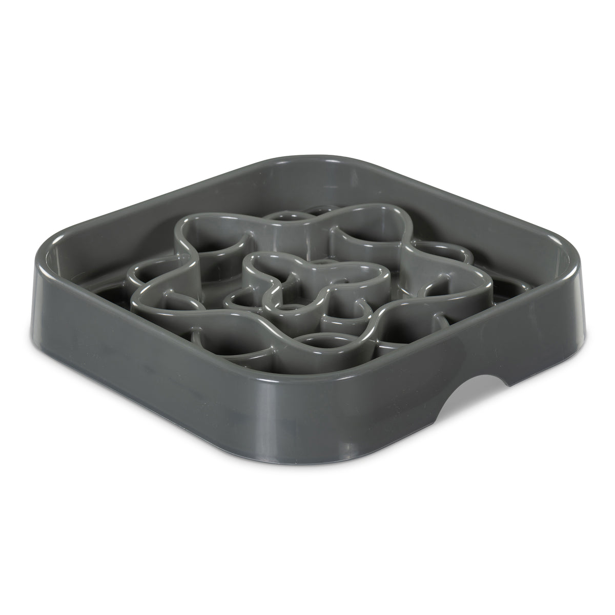Messy Mutts Interactive Square Slow Feeder, 8 Cup, 11" x 2", Cool Grey