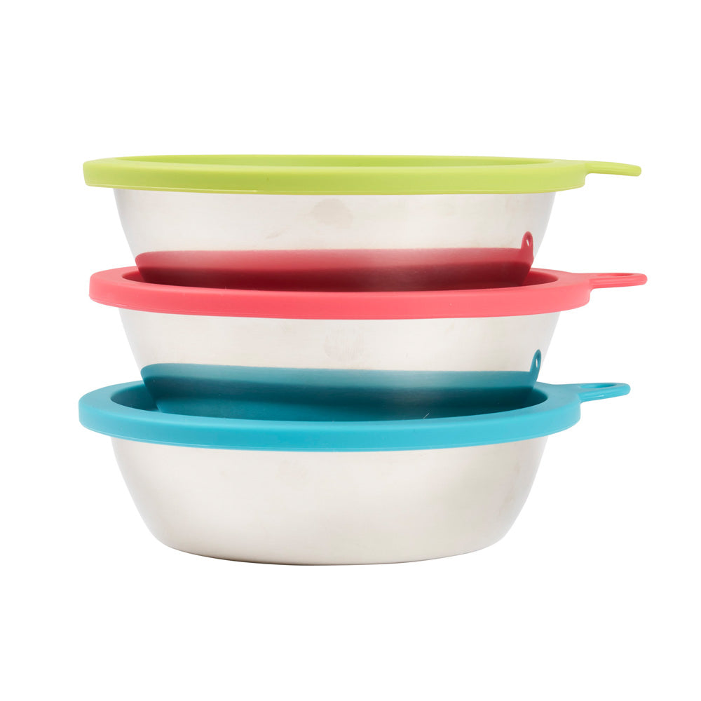 Messy Mutts Bowl w/Lid (Green, Blue, Watermelon) 3 Medium Bowls & Lids (1.5 Cups) 6pc Box Set