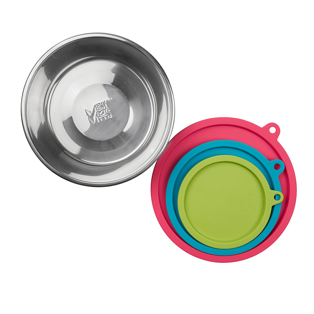 Messy Mutts Bowl w/Lid (Green, Blue, Watermelon) 3 XL Bowls & Lids (6 Cups) 6pc Box Set