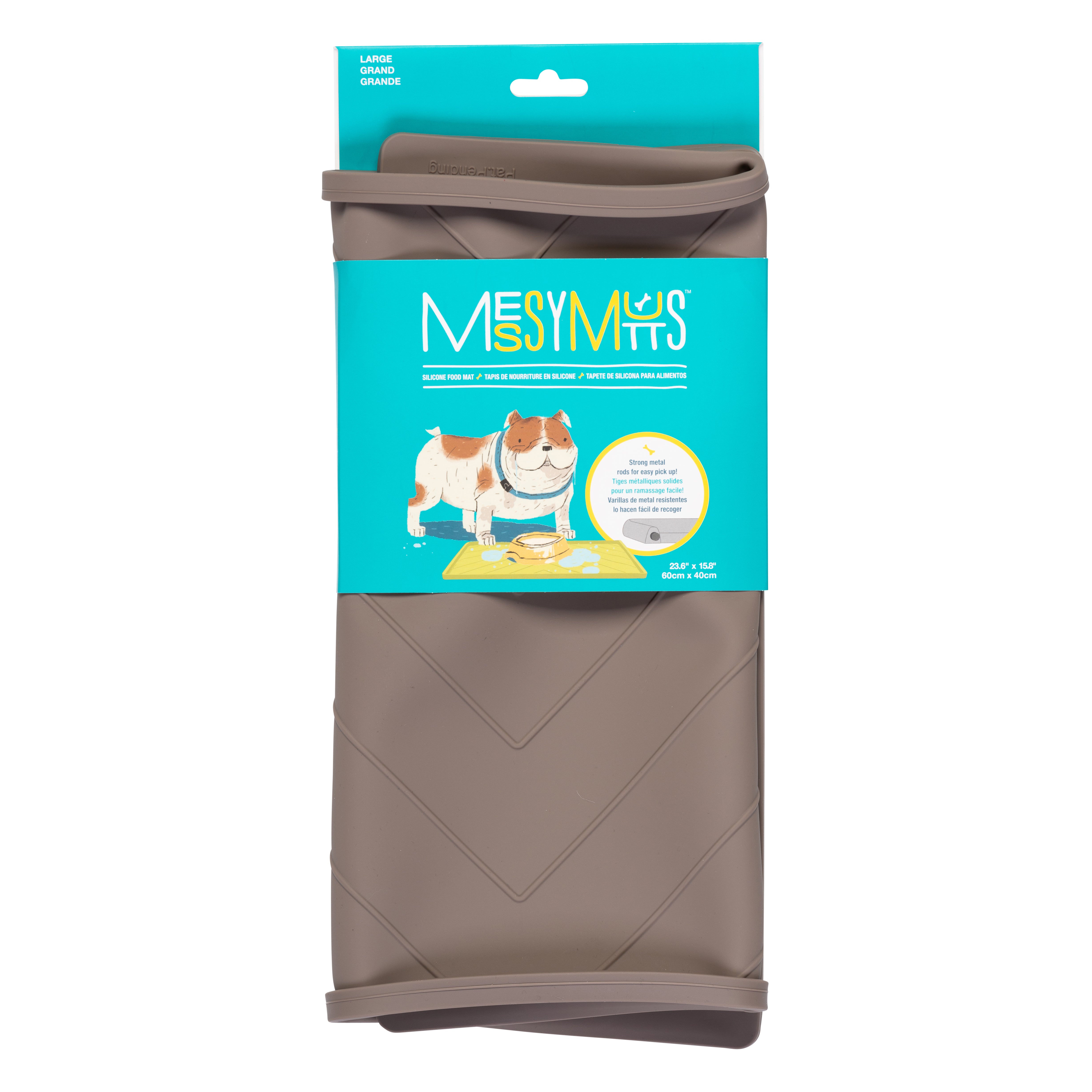 Messy Mutts Silicone Food Mat Raised Edge Grey Large 24" x 16"