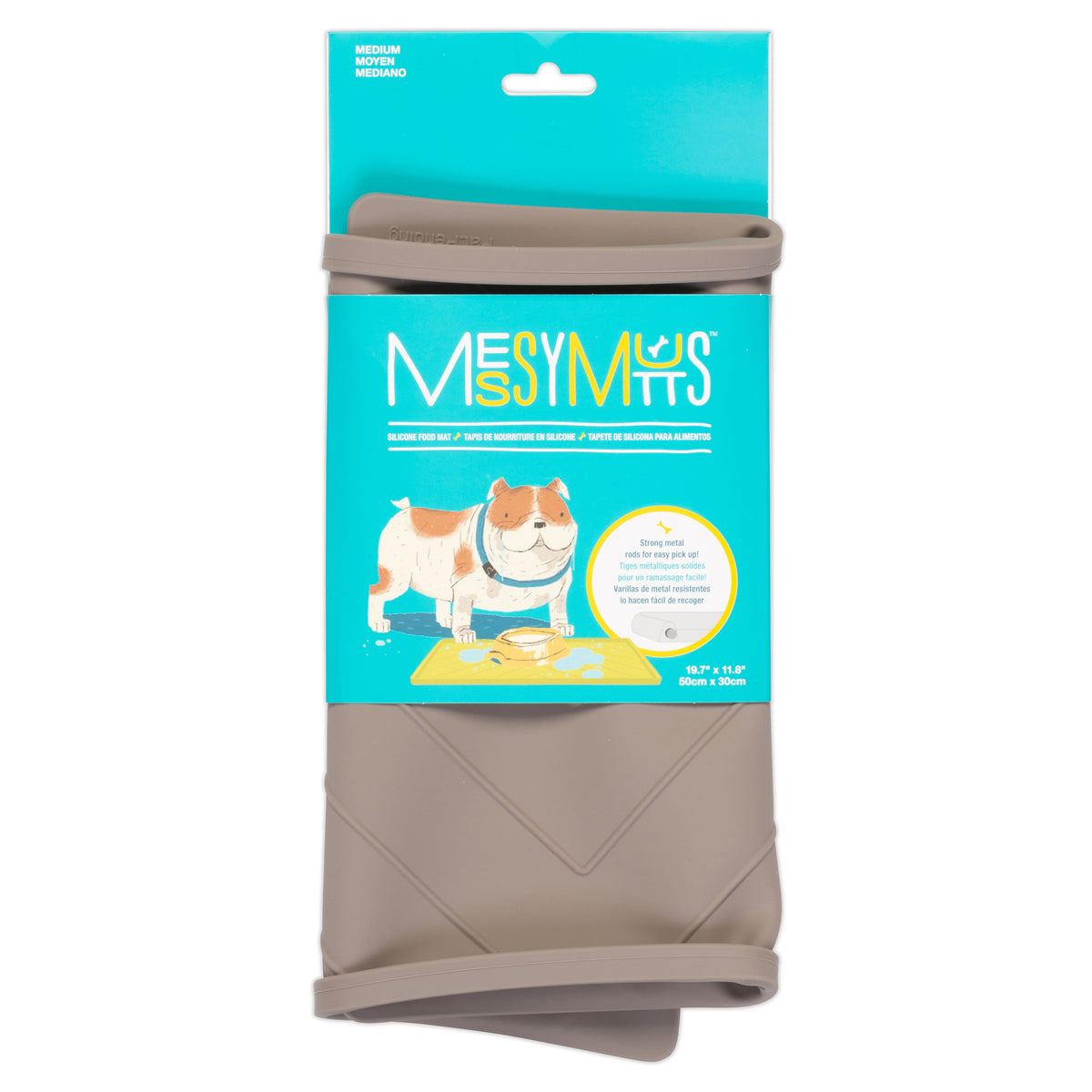 Messy Mutts Silicone Food Mat Raised Edge Grey Medium 20" x 12"