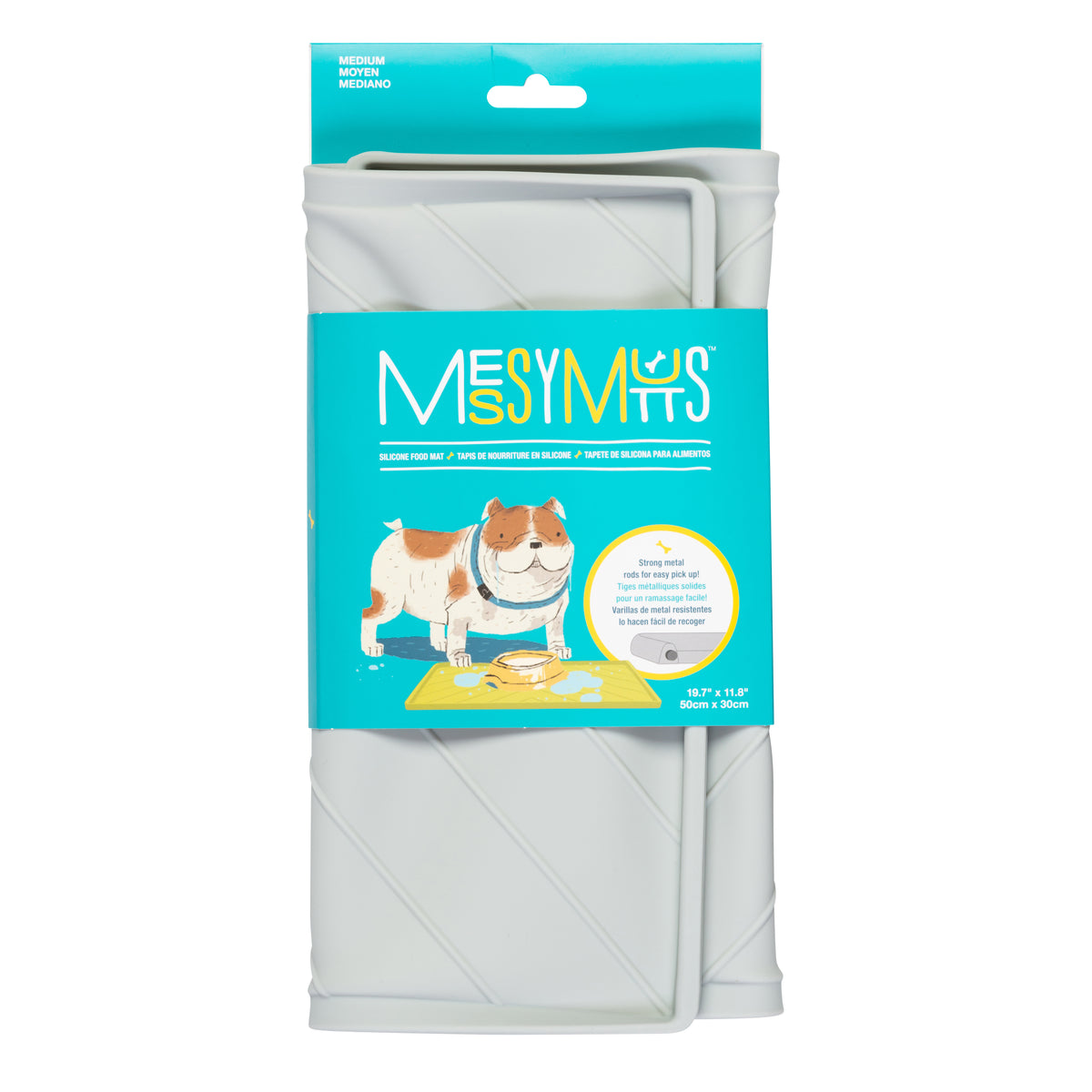 Messy Mutts Silicone Food Mat Raised Edge Light Grey Medium 20" x 12"