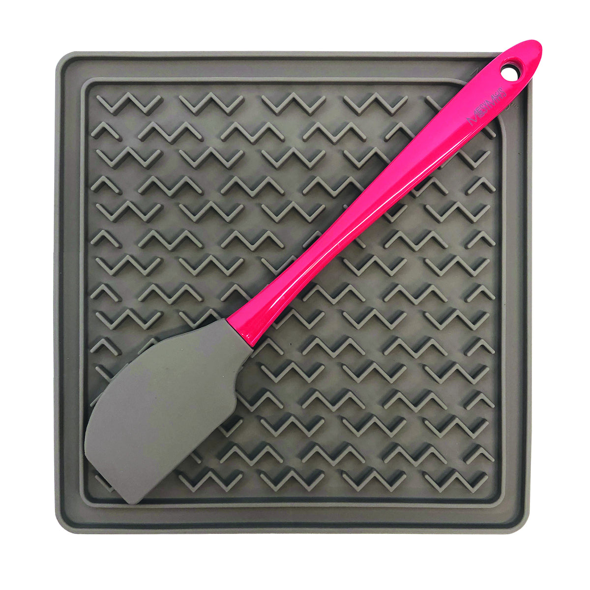 Messy Mutts Silicone Therapeutic Dog Feeding Mat w/Spatula Grey 8" x 8"