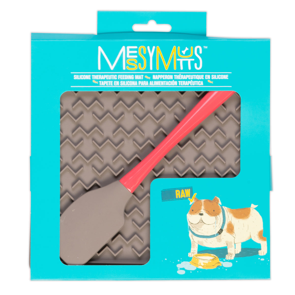 Messy Mutts Silicone Therapeutic Dog Feeding Mat w/Spatula Grey 8" x 8"