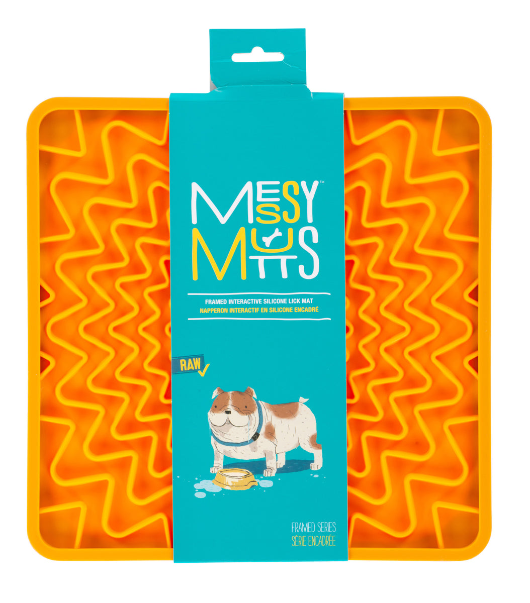 Messy Mutts Framed Spill Resistant Silicone Interactive Lick Mat Orange 10" x 10"