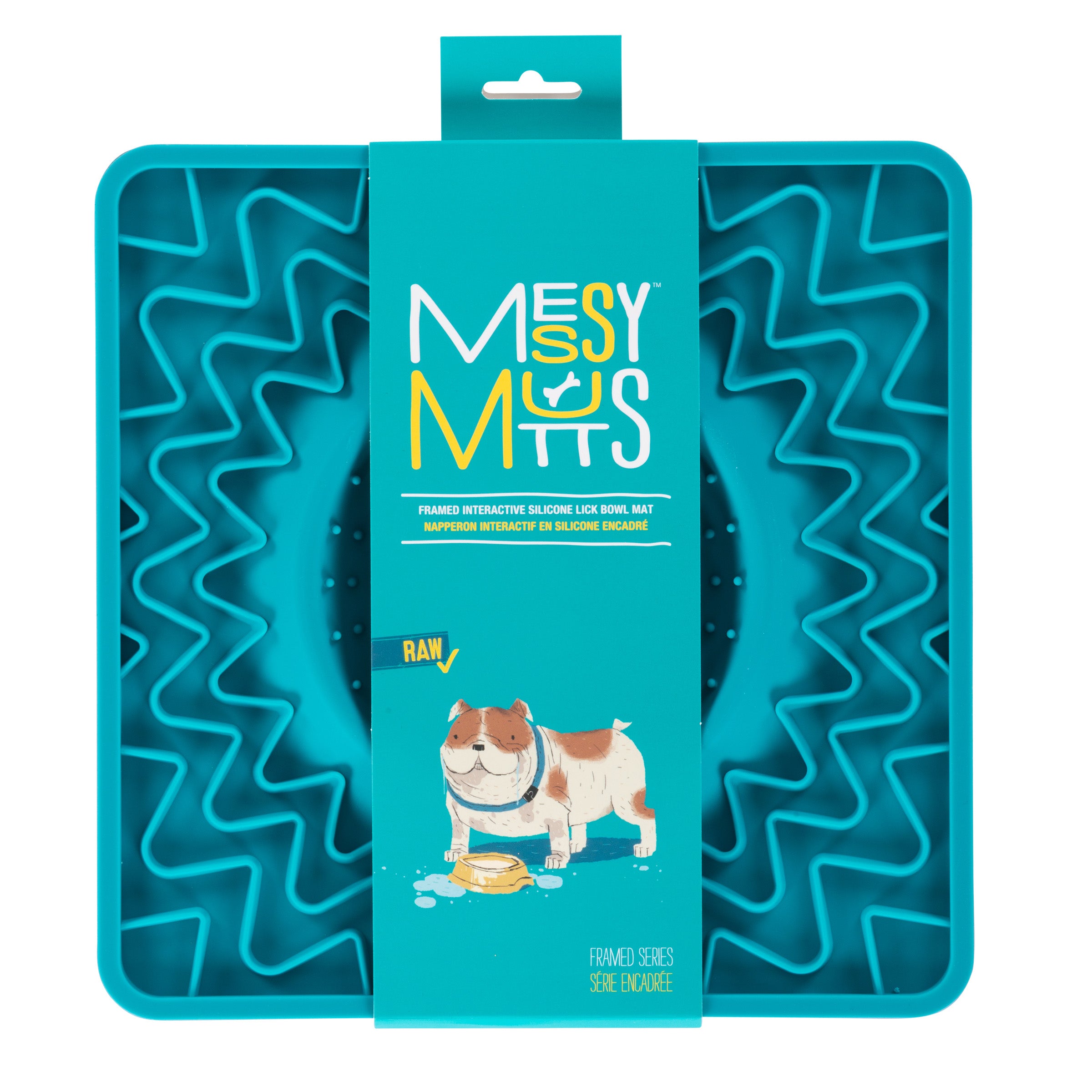 Messy Mutts Framed Spill Resistant Silicone Interactive Lick Bowl Mat Blue 10" x 10"
