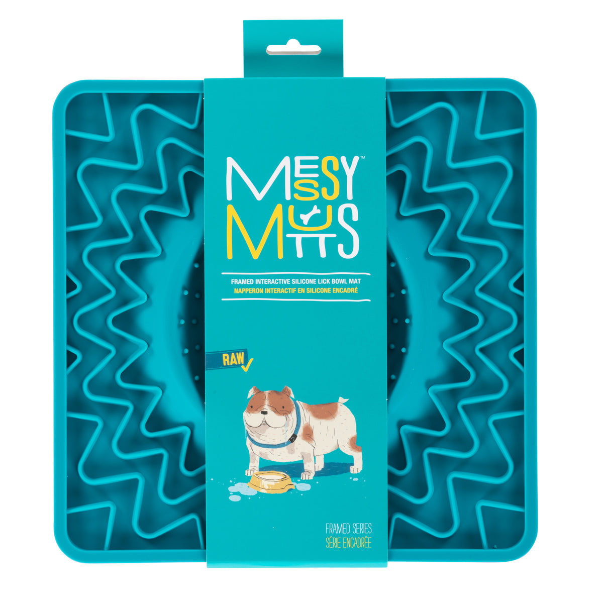 Messy Mutts Framed Spill Resistant Silicone Interactive Lick Bowl Mat Blue 10" x 10"