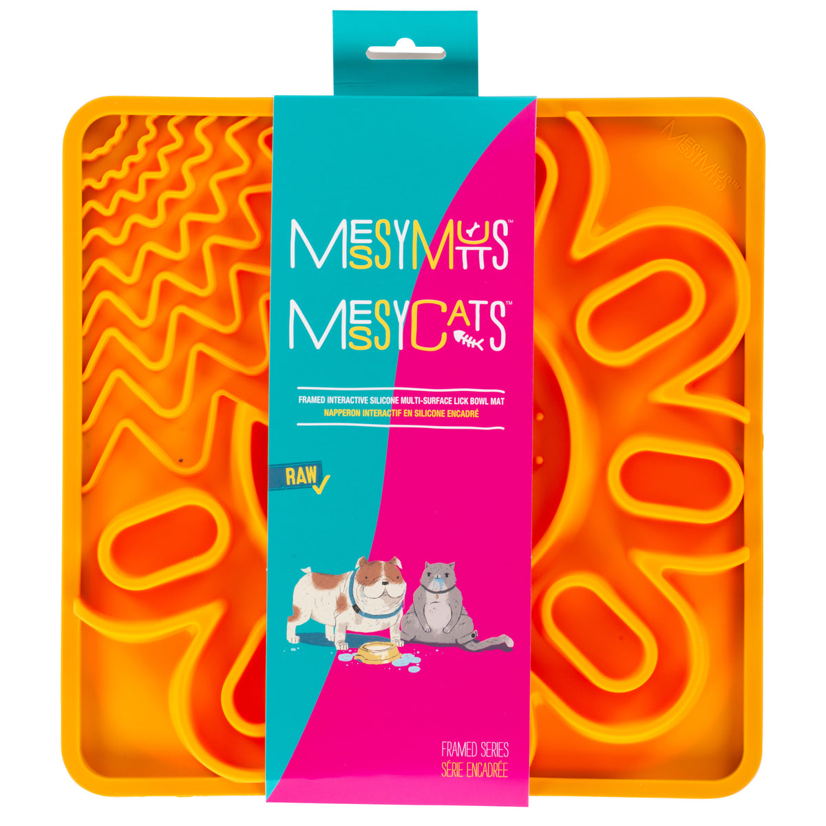 Messy Mutts Framed Spill Resistant Silicone Interactive Multi-Surface Mat Orange 10" x 10"