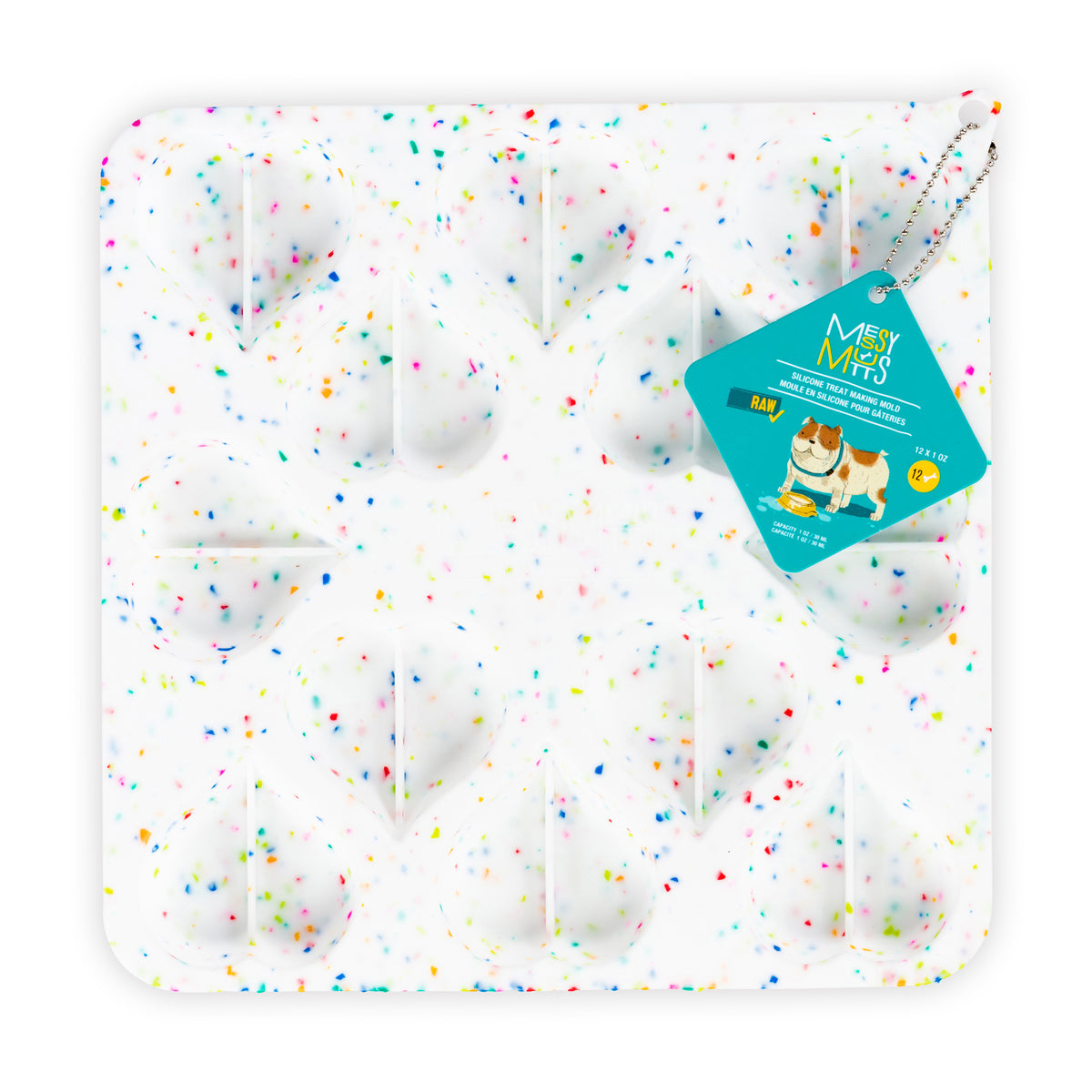 Messy Mutts Silicone Bake & Freeze Dog Treat Making Mold Heart Shape Confetti 9" x 9"