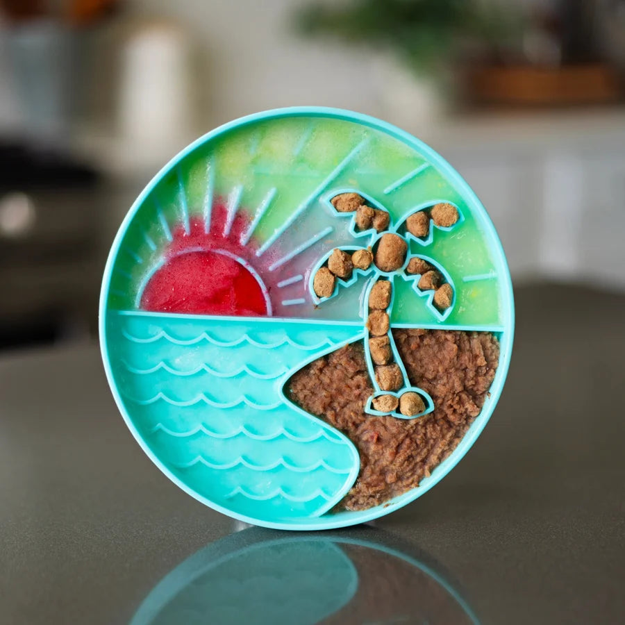 Messy Mutts Silicone Interactive Lick Bowl, Beach Pattern, Teal