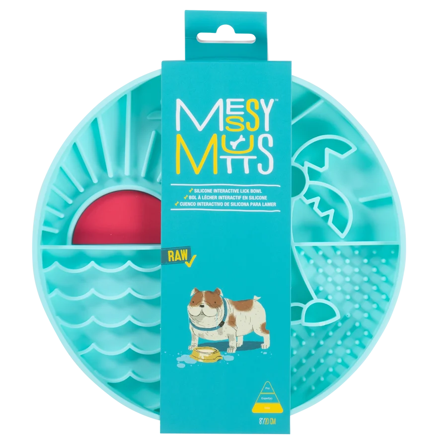 Messy Mutts Silicone Interactive Lick Bowl, Beach Pattern, Teal