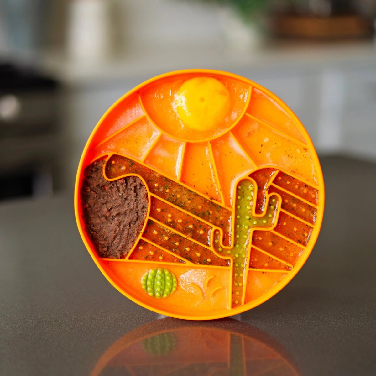 Messy Mutts Silicone Interactive Lick Bowl, Desert Pattern, Orange