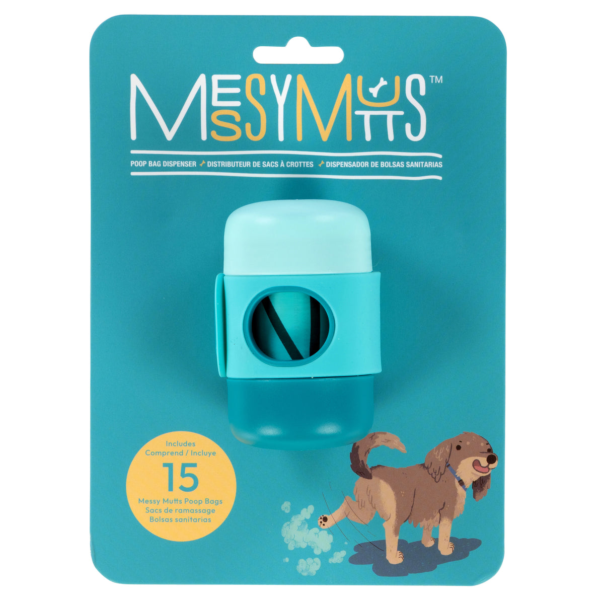 Messy Mutts Poop Bag Dispensor with Silicone Strap, 2.9" x 1.7", Assorted Blue