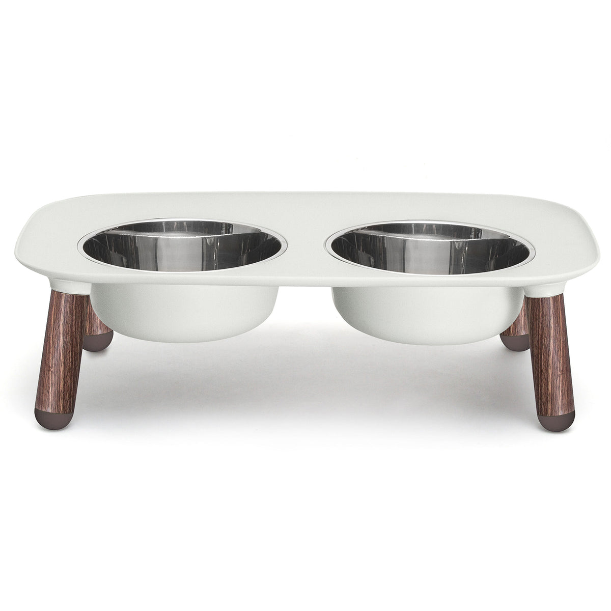 Messy Mutts Adjustable Elevated Double Feeder with Stainless Bowls Grey Wood 5 Cups
