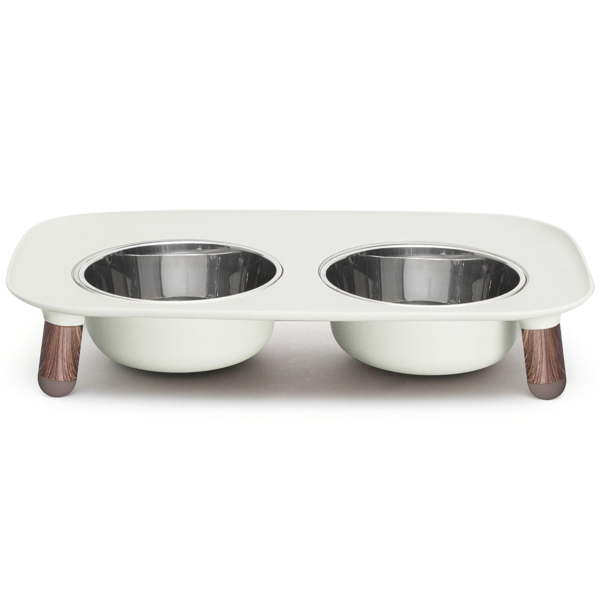 Messy Mutts Adjustable Elevated Double Feeder with Stainless Bowls Grey Wood 5 Cups