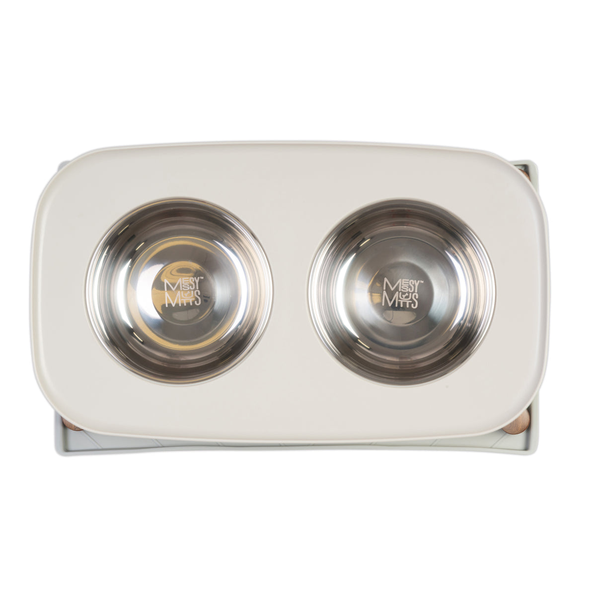 Messy Mutts Adjustable Elevated Double Feeder with Stainless Bowls Grey Wood 5 Cups