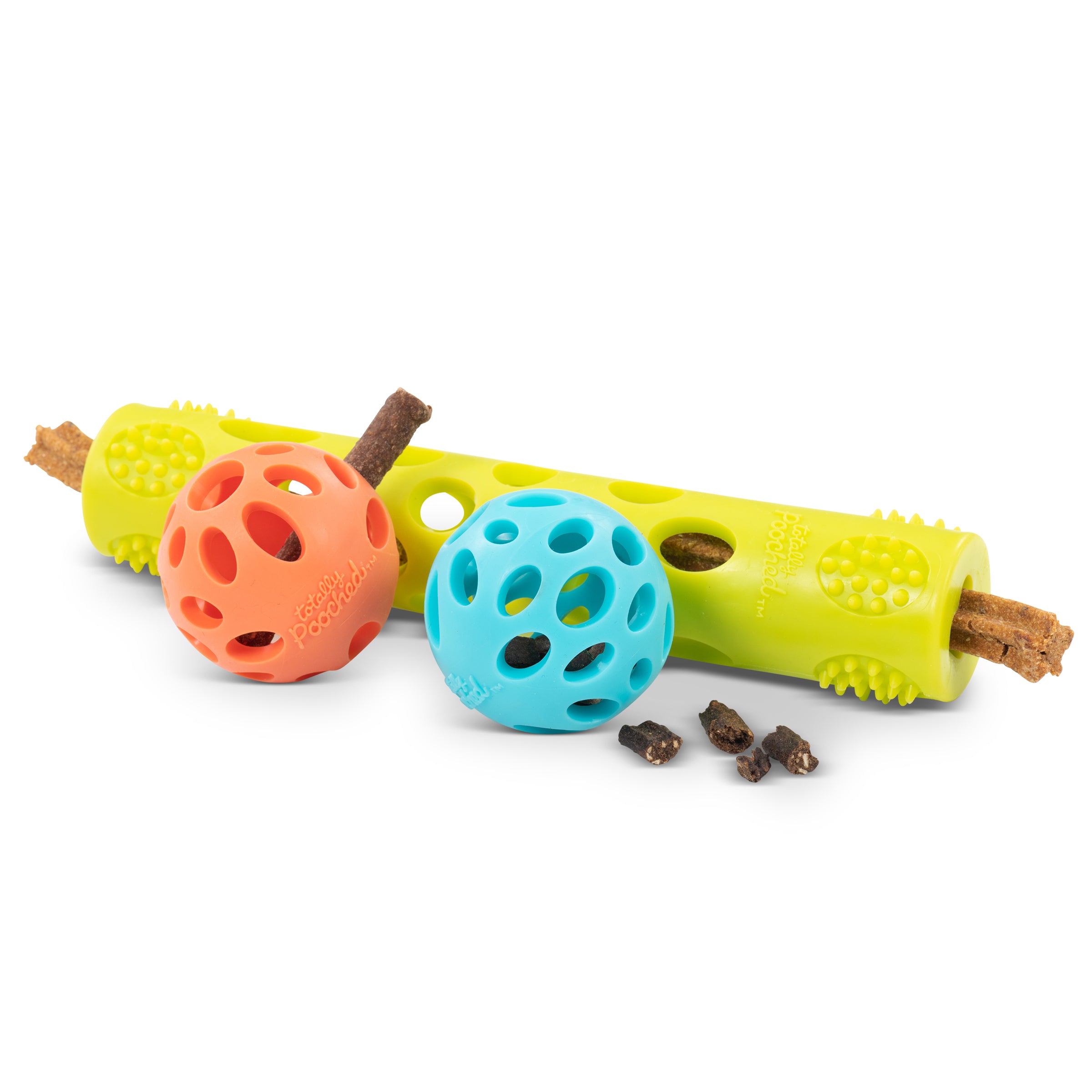 Totally Pooched Huff'n Puff 3pc, Two Ball & Stick Set, Rubber, Assorted